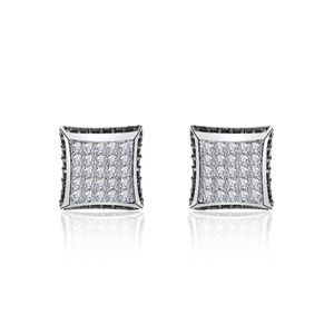 Sterling Silver Black/White CZ Square Stud Earring